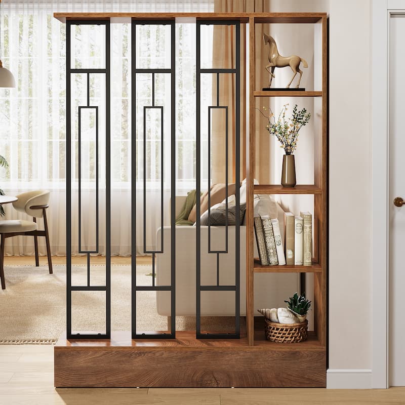 Freestanding Wall Room Divider with Display Shelves, 47.2" W x 70.9" H