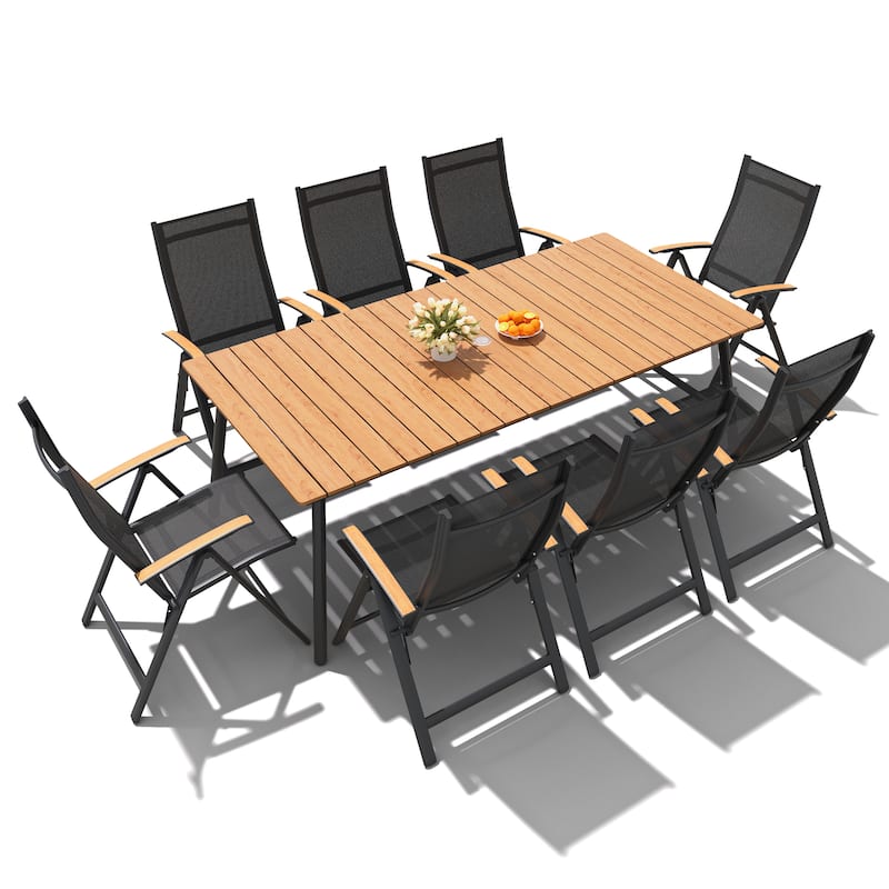 7/9-Piece Outdoor Patio Dining Set Aluminum Rectangular Dining Table and Folding Chairs
