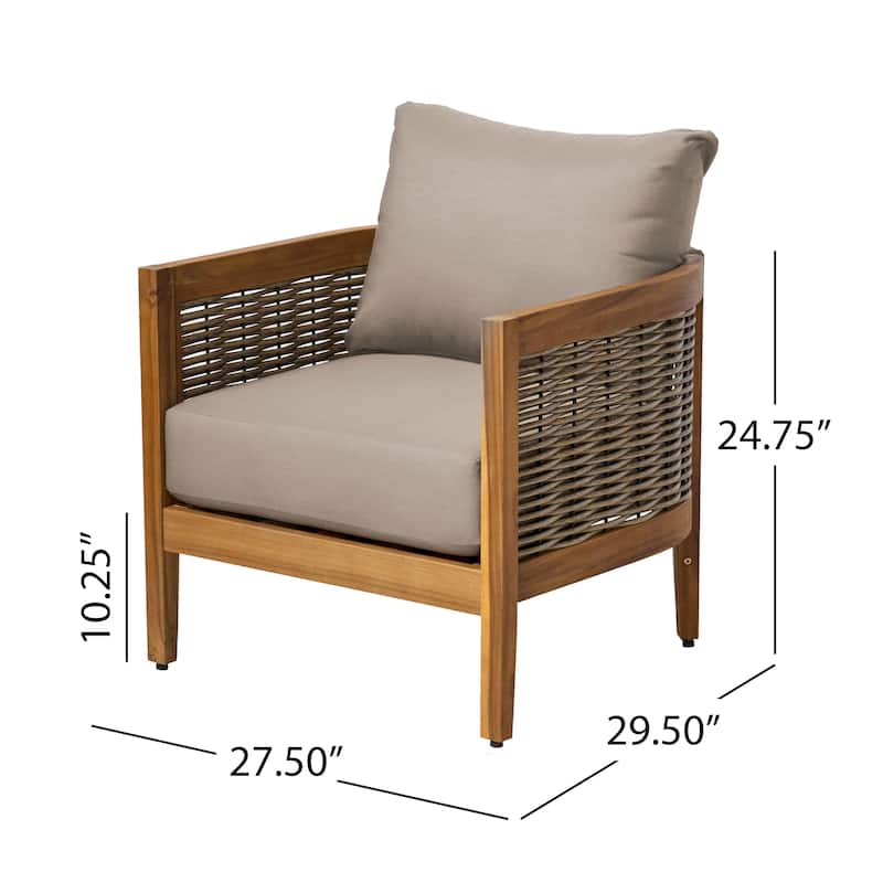 Burchett Outdoor Acacia Wood and Wicker 4 Seater Chat Set with Cushions by Christopher Knight Home