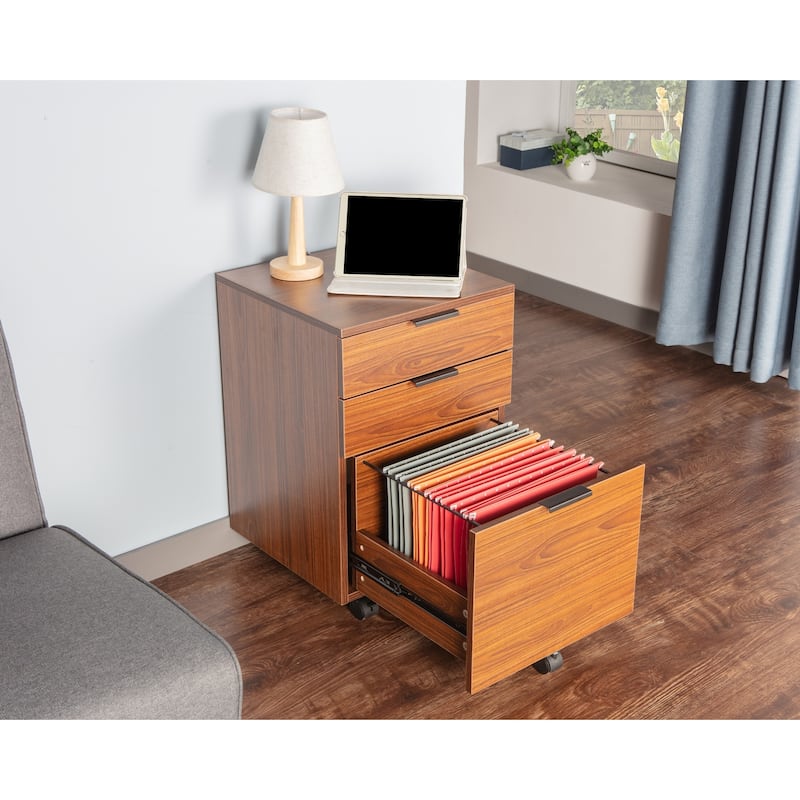 JJS 3 Drawer Rolling Wood File Cabinet with Locking Wheels for A4 or Letter Size