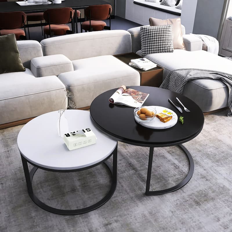 Modern Wooden Waterproof Round Nesting Coffee Table Set of 2