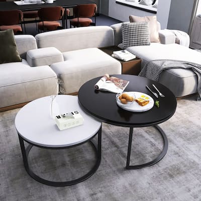 Modern Wooden Waterproof Round Nesting Coffee Table Set of 2