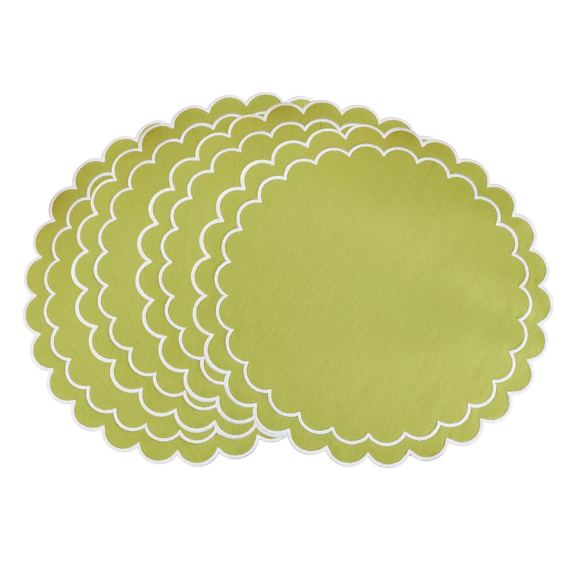 Scalloped Cotton Placemats (Set of 4) - Layered Wavy Edge Round Table Placemats for Dining, Entertaining & Everyday Table, 15"