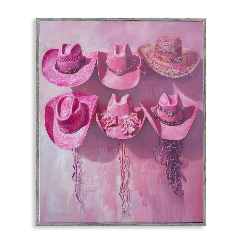 Stupell Hanging Pink Cowgirl Hats Framed Giclee Art Design By LSR Design Studio