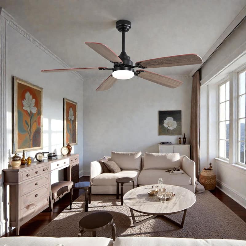 52 Inch Indoor Ceiling Fan with LED Light, 6-Speed Quiet DC Motor, 5 Blades, Dual-Color Design, Remote Control