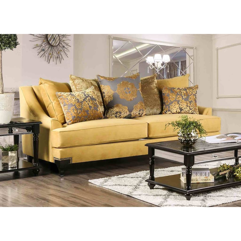 Royal Gold Finish Nailhead Sofa 1PC Solid Wood