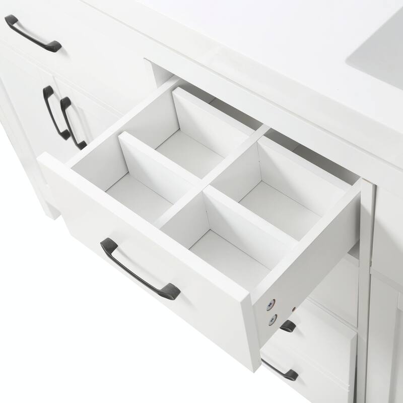 59.3" Modern Double Sink Bathroom Vanity with SMC Sinks, Solid Wood Frame, Soft-Close Doors & Drawers, Adjustable U-Shaped Shelf