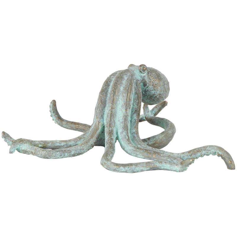 Polystone Octopus Distressed Patina Decorative Sculpture with Gold Foil Accents - Blue - Roche River Decor - Blue