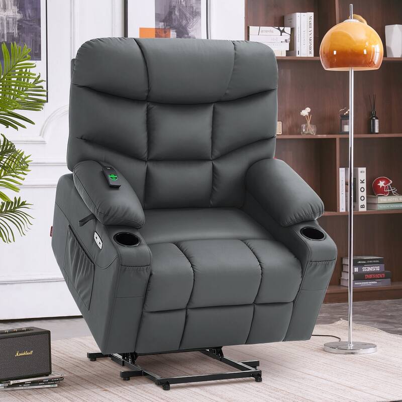 MCombo Wide Power Lift Recliner Chair with Extended Footrest for Big Elderly People, Faux Leather R7289