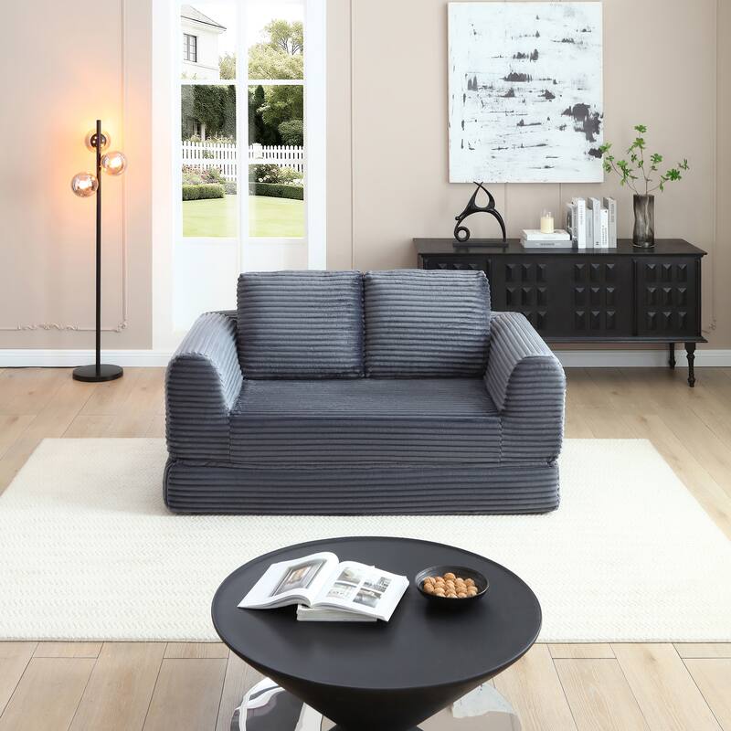 Sofa Bed Grey Sleeper Sofa with 2 Pillows, Upholstered Sofa Couch Loveseat 2-Seater Sofa Couch with Armrests