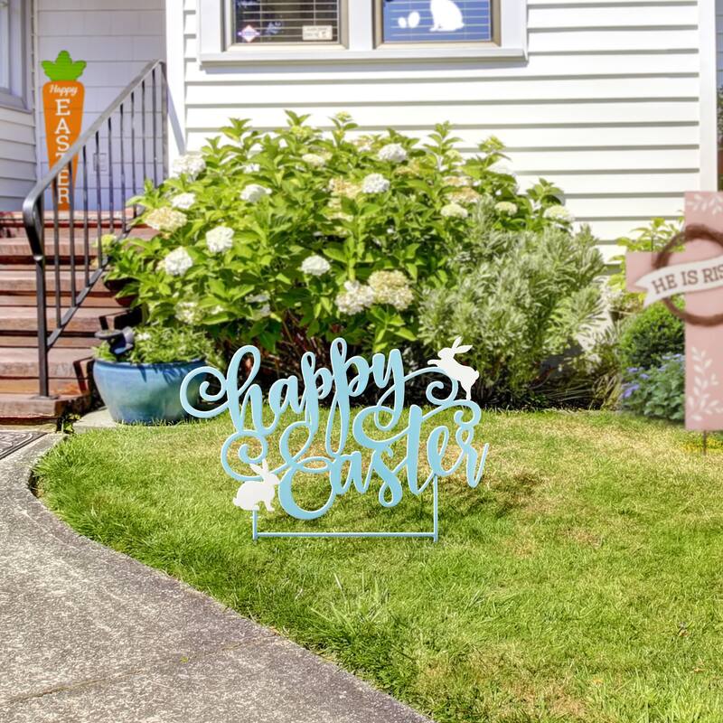 Glitzhome 24"L Metal Happy Easter Yard Stake Word Sign Wall Decor
