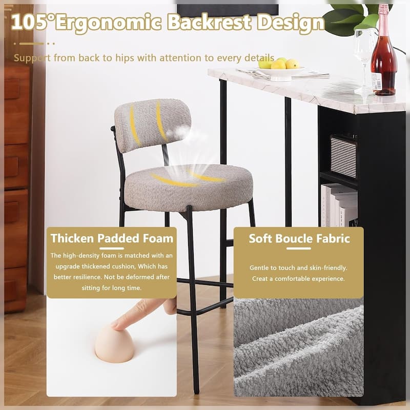 XINMICS 27 Inches Boucle Counter Height Bar Stools with Back