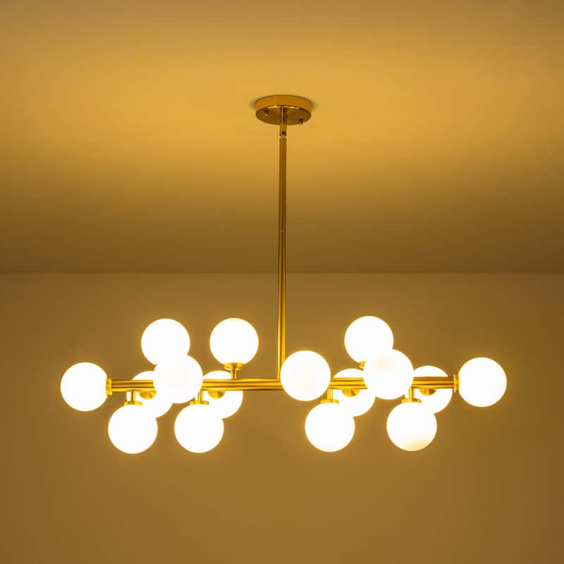 16-Light Modern Sputnik Linear Frosted Opaque Glass Globe Bubble Chandelier for Dining Room - 35.4 in. W x 11.4 in. H