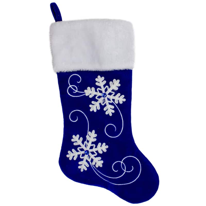20.5-Inch Royal Blue Velvet and White Snowflake Christmas Stocking - 20.5"