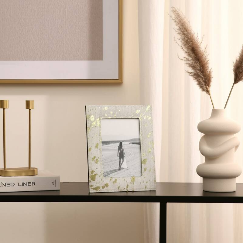 Leather Picture Frame Modern Speckled Glam Decorative Accent - 8" x 0.75" x 9.5"