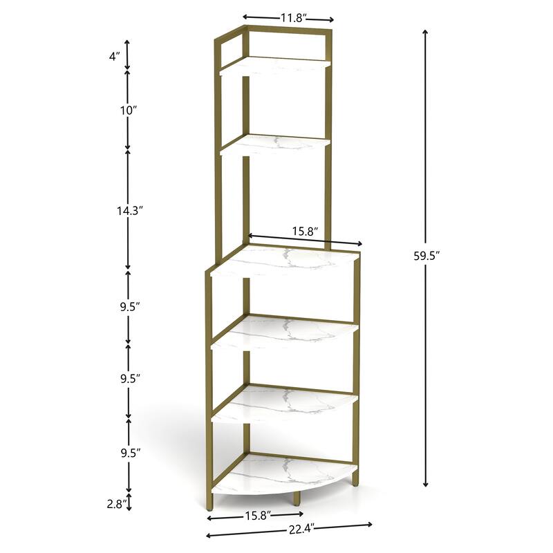 6-Tier Corner Open Shelf Bookcase Wood Rack Freestanding Shelving Unit,Plant Album Trinket Sturdy Stand Small Bookshelf