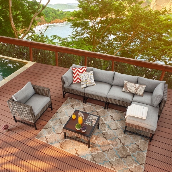Patio Festival Right Angle 7 Piece Outdoor Conversation Set Bed Bath Beyond 31469745