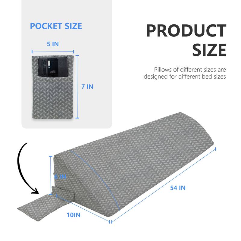 WOWMAX Bed Wedge Pillow for Headboard Gap, Bed Gap Filler, Mattress Gap Filler - Full - Grey