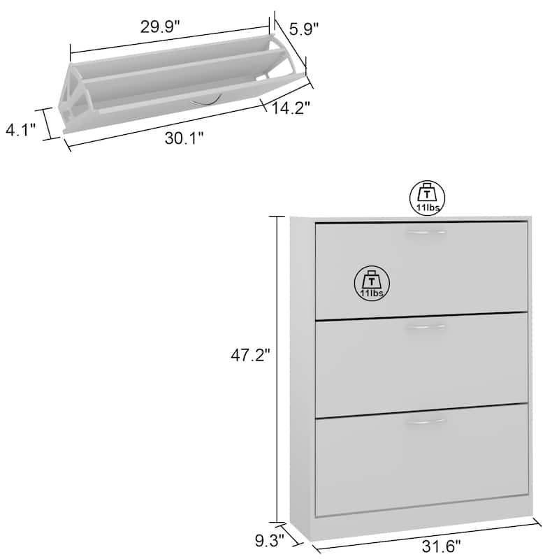Home Modern 3 Drawer Shoe Cabinet 3-Tier Shoe Rack Storage Organizer