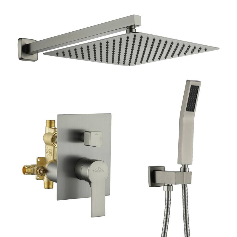2.5 GPM 12 in. Wall Mount Dual Shower Heads with Pressure Balance Valve - 12" - Brushed Nickel