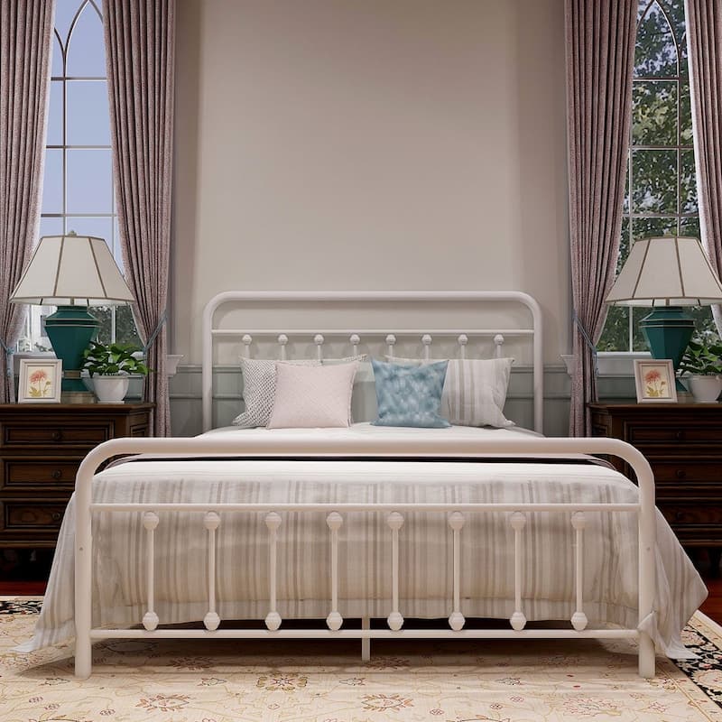 Alazyhome Simple Vintage Metal Platform Bed Frame, Easy-Assembly - White - Full