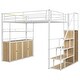 preview thumbnail 6 of 28, Full Size Metal Loft Bed with Storage Staircase and Open Wardrobe, Multifunctional Bed Frame with Shelves and Lockers
