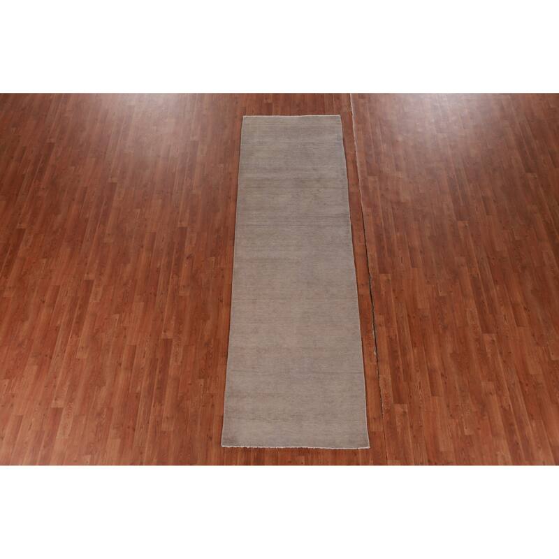 Hand Knotted Oriental 100% Wool Carpet Modern Solid Greys & Charcoal Gabbeh Runner Rug - 10' 0'' X 3' 0''