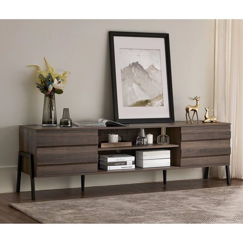 Mid-Century Modern TV Stand for 55"/65"/75" TV Console with LED Light