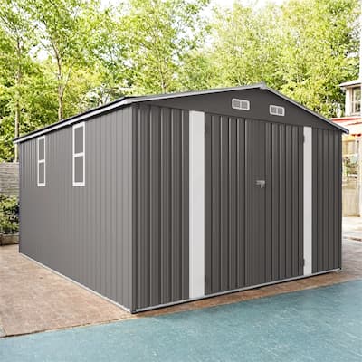 10x12FT Outdoor Storage Shed Large Metal Garden Shed with Double Door