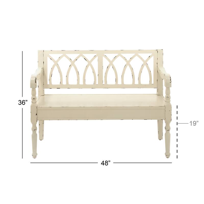 Wood Distressed Bench with Arched Design Back and Turned Legs - Black or White - Roche River Decor
