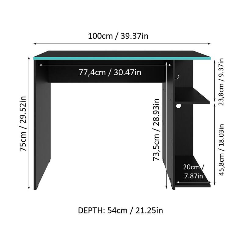 Madesa Gaming Computer Desk with 2 Shelves, Cable Management and Large Monitor Stand, Wood, 21" D x 39" W x 30" H - White