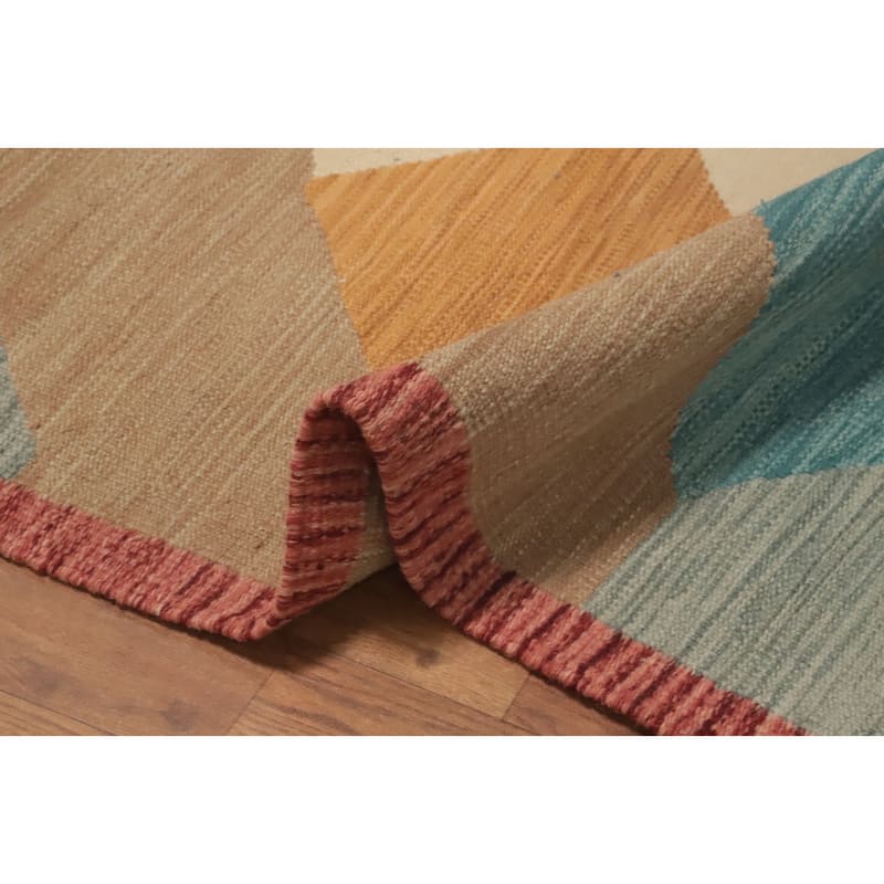 Hand Woven Oriental 100% Wool Carpet Southwestern Geometric Multi-Colored Kilim Runner Rug - 8' 2'' X 2' 1''