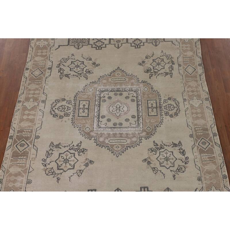 Distressed Orange Tabriz Persian Vintage Rug Hand-Knotted Wool Carpet - 6'8"x 9'7"