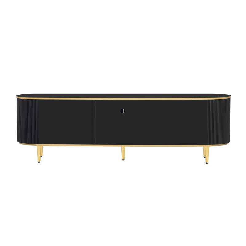 Roomfitters Modern TV Stand for up to 80 Inch TV, Media Console with Drawers, Cabinet and Metal Legs, Black