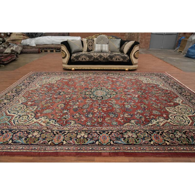 Hand Knotted Oriental 100% Wool Carpet Traditional Traditional Red Mahal Area Rug - 13' 10'' X 10' 6''