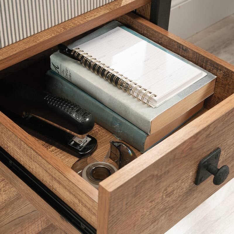 Brown Industrial Computer Desk with Storage Drawer for Home Office Workstation