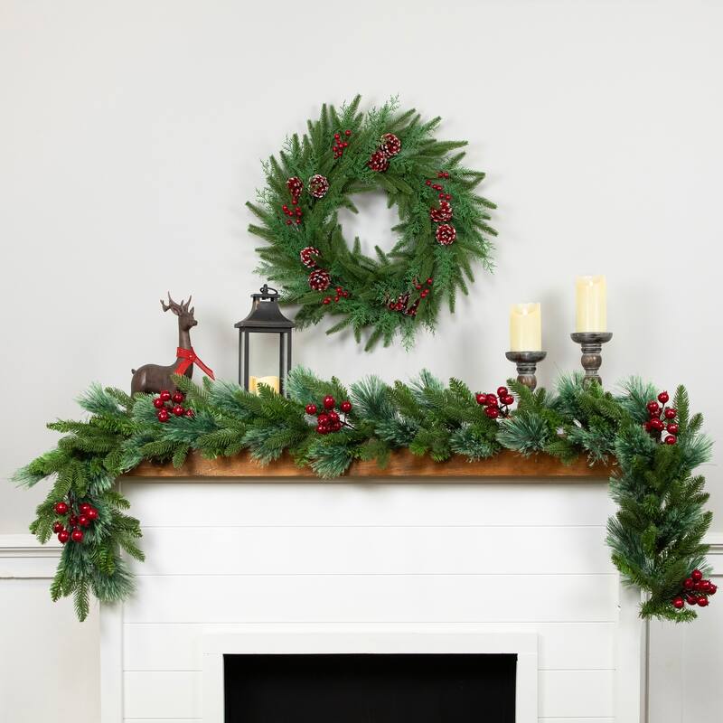 Real Touch™️ Wind River Fir with Glittered Pinecones Artificial Christmas Wreath - 24" - Unlit
