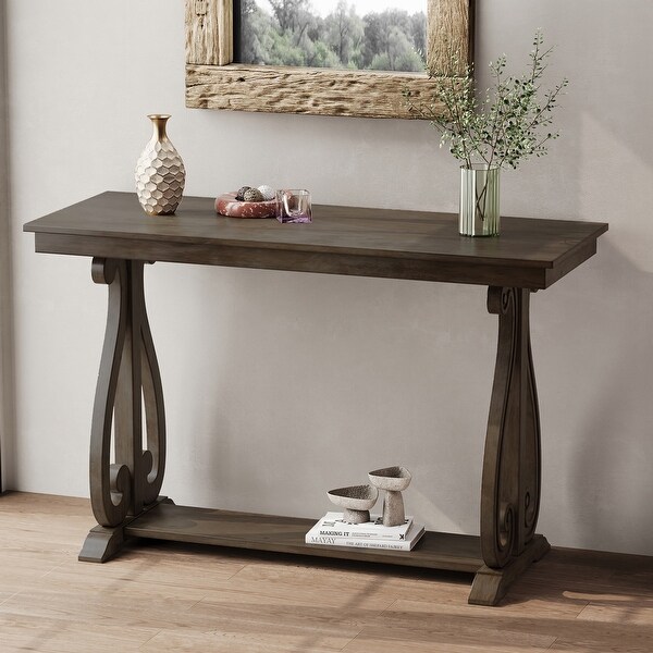 48 Inch Rustic Vintage Console Table Farmhouse Style Entryway Table with Open Shelf and Sturdy Construction Bed Bath Beyond 40888488