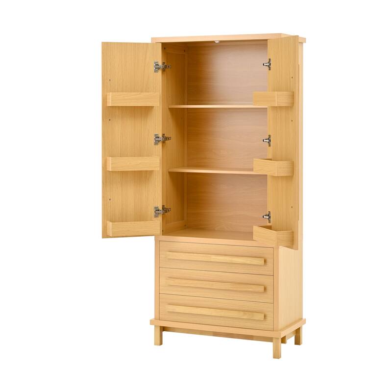 70" Wooden Kitchen Pantry Cupboard with 6 Door Shelves and 3 Drawers