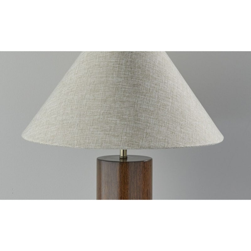 Wood Base Bedside Table Lamp with Grey Cone Fabric Shade - 18” x 18” x 25.5” (D x W x H)