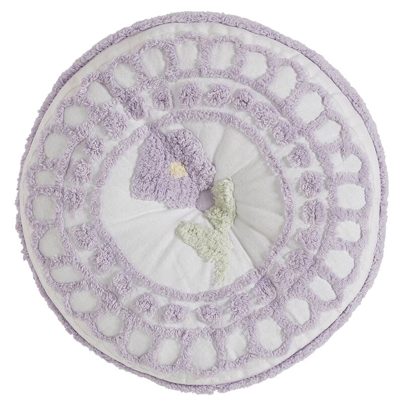 Better Trends Bloomfield Round Pillow 100% Cotton Tufted Chenille in Floral Design - 15" Round - Lavender