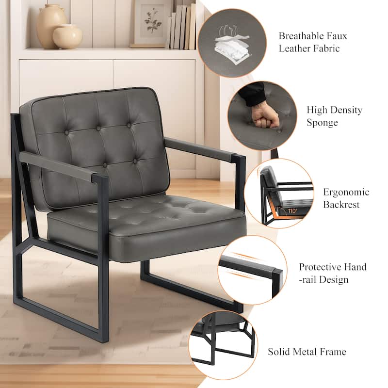 Leather Accent Chair, Accent Arm Chair Comfy Armchair with Metal Legs - Set of 1