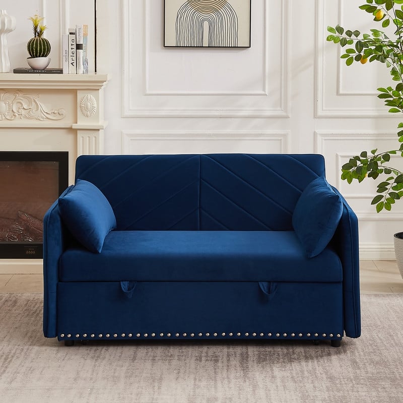 55'' Velvet Sofa Bed with USB Port - Blue