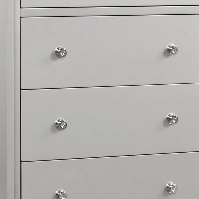Broy Tall Dresser Chest, 4 Drawers, Crystal Knobs, Champagne Gray Wood