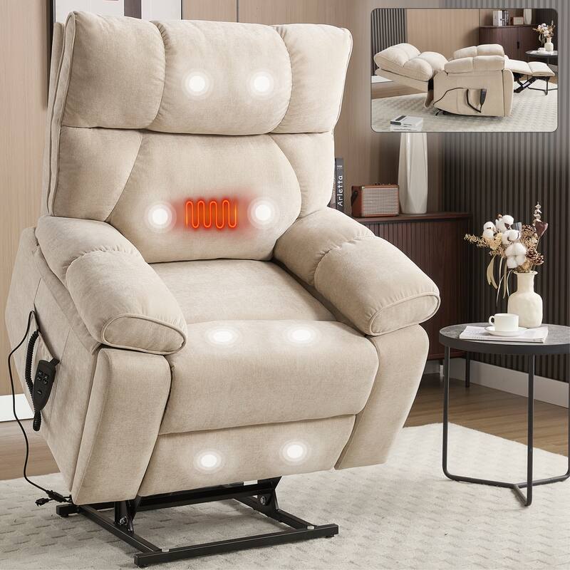 Large Electric Power Lift Recliners with Power-Remote - Beige