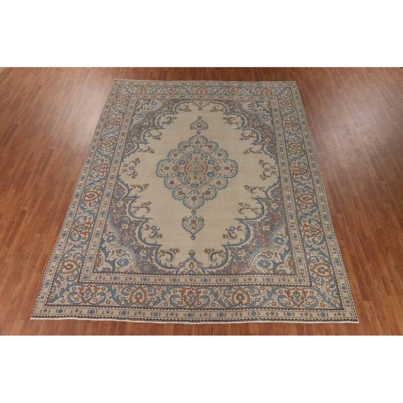 Tabriz Persian Vintage Area Rug Hand-Knotted Bedroom Wool Carpet - 10'0" x 12'8"