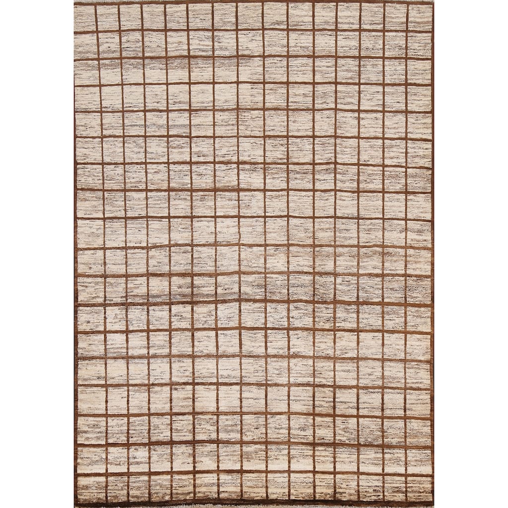 Hand Knotted Oriental 100% Wool Carpet Tribal All-Over Brown Gabbeh Area Rug - 6' 6'' X 5' 0''