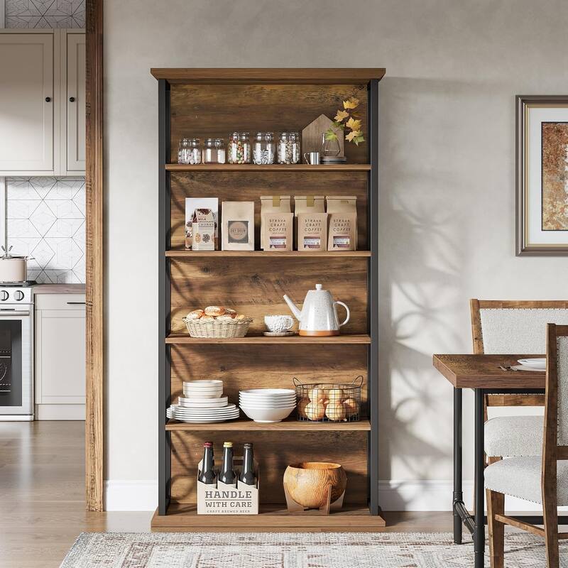 6-Tier Tall Bookshelf, 71" Industrial Bookcase