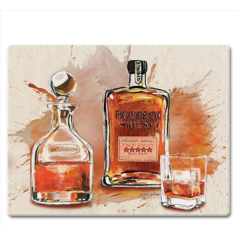 Bourbon Bottles 3mm Heat Tolerant Tempered Glass Cutting Board 10” x 8” Manufactured in the USA Dishwasher Safe - Multi