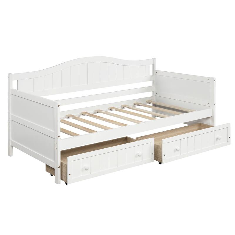 Classic Arched Design Sofa Bed Wood Slat Support Daybed with 2 Drawers No Box Spring Needed Daybed Frame - White